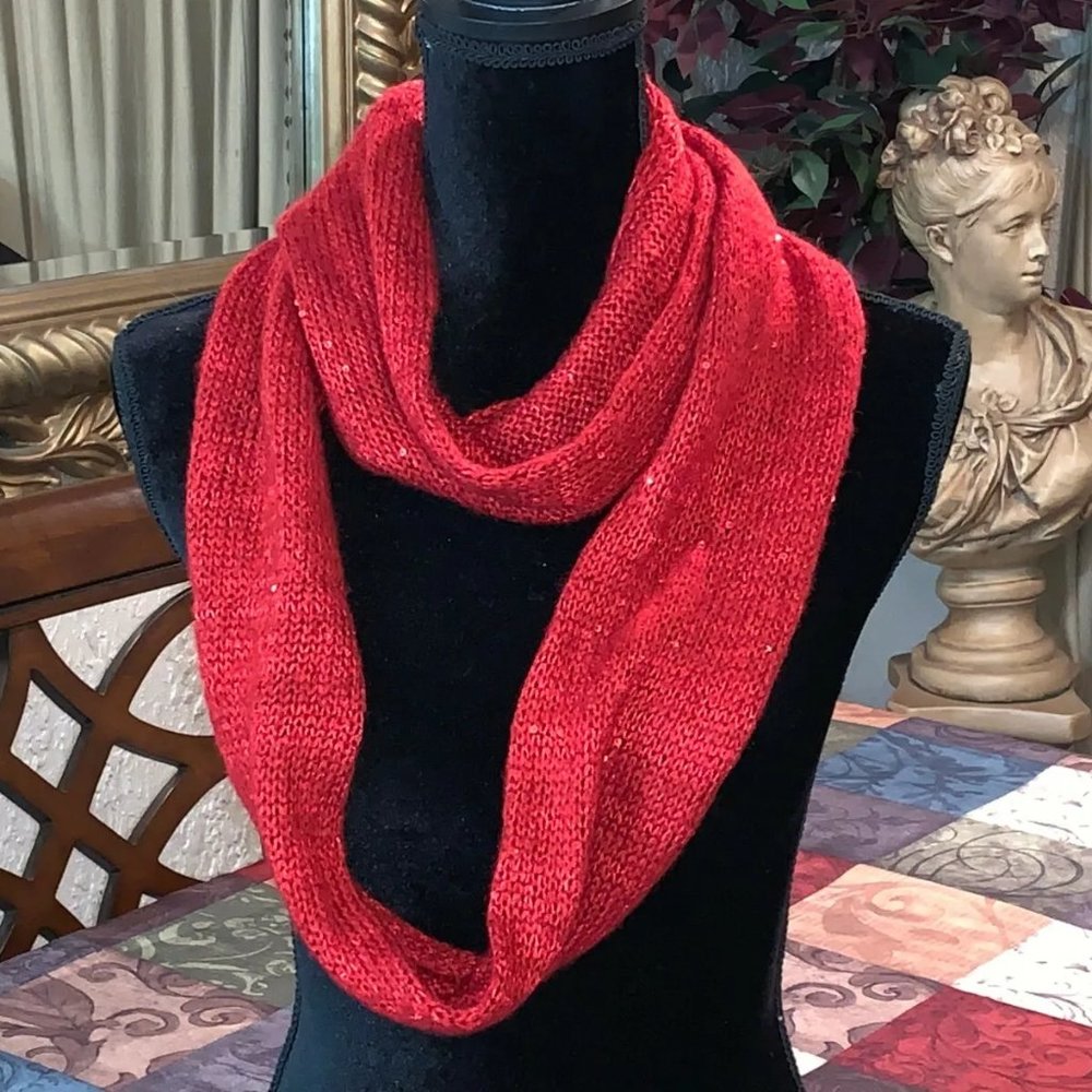 Vintage Women's Beautiful Red Sequin Infinity Scarf 66" x 7"